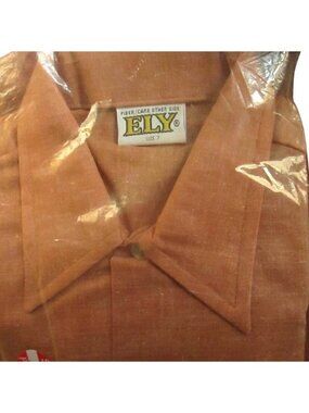 BOYS 7 Shirt Vintage 1970's COBALT SALMON PINK FLECK HIPPY MOD SHIRT USA NEW